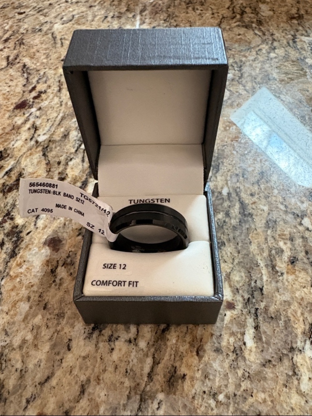 Black Tungsten Comfort Fit Ring - Size 12